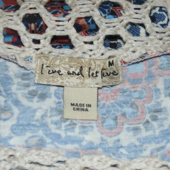 One World Live and Let Live Womens Top Boho with Crochet Trim Medium - Picture 4 of 9